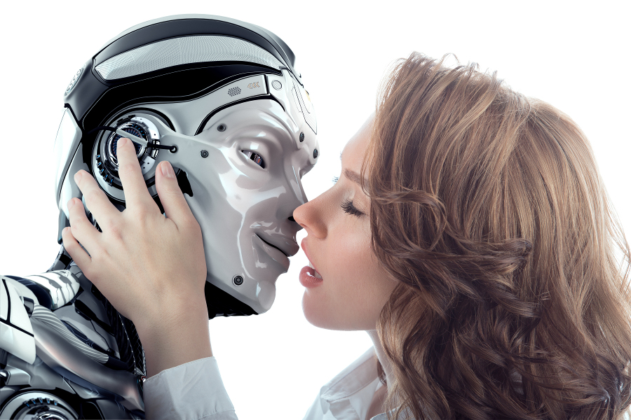robot and woman