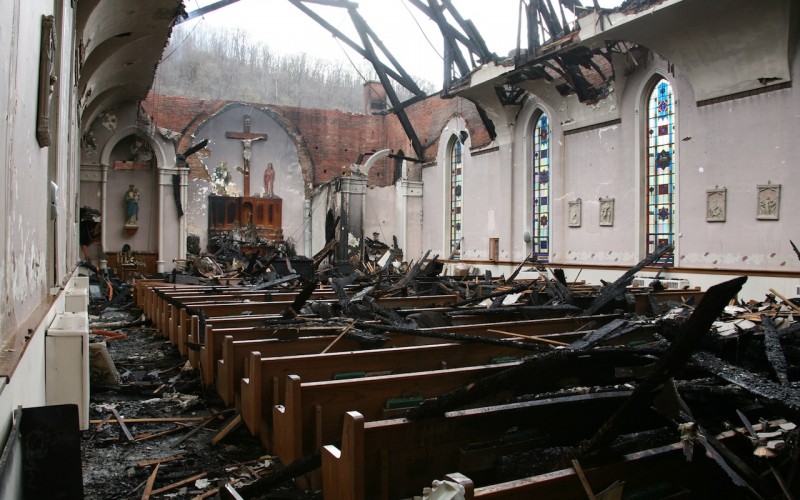 destroyed church